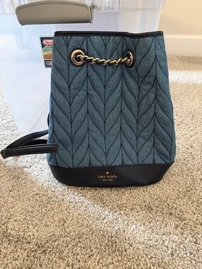 kate spade Blue Quilted Denim Drawstring Bucket Crossbody